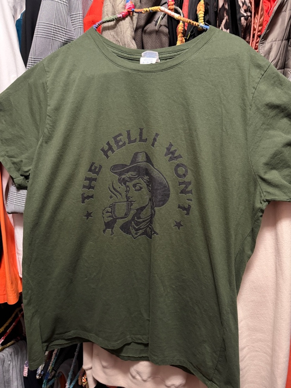 Port and Company Olive Green "The Hell I Won't" Graphic Tee